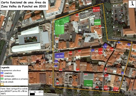 QGIS - Functional map of an area in the old part of the town of Funchal, surrounding Jaime Moniz Secondary School